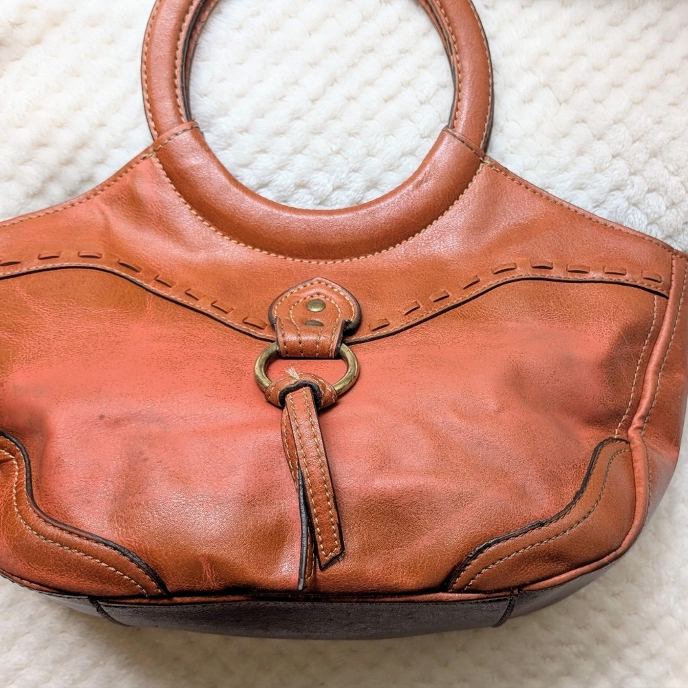 Vintage Relic Burnt Orange Leather Handbag Purse Tote - Picture 6 of 7